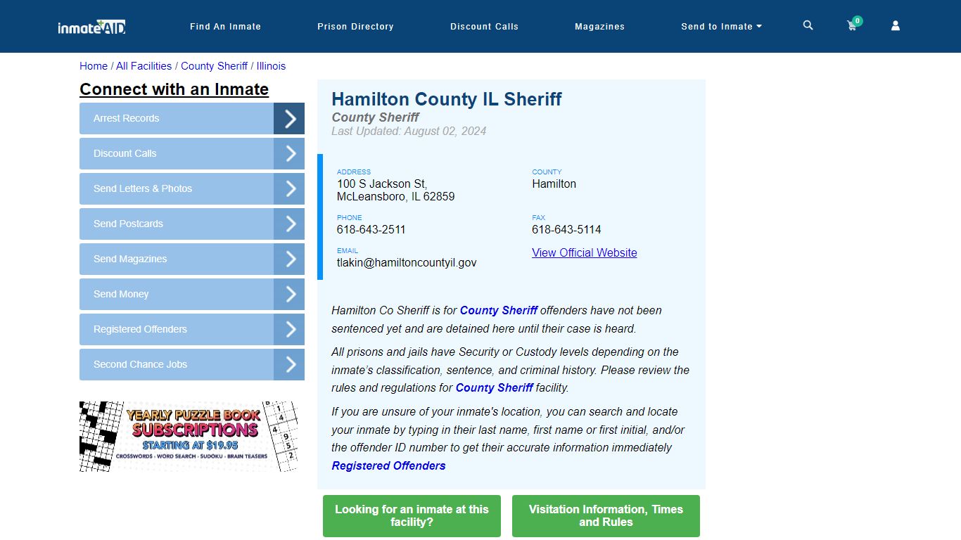 Hamilton County IL Sheriff & Arrest Search - InmateAid